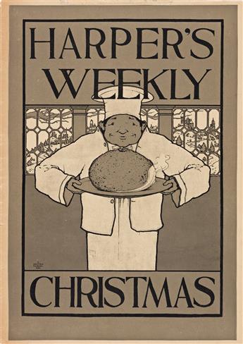 WILLIAM H. BRADLEY (1868-1962) & MAXFIELD PARRISH (1870-1966).  [VICTOR BICYCLES] / [HARPERS WEEKLY CHRISTMAS.] Double-sided poster. C